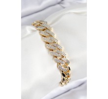 VIP Pirinç Zirkon Taşlı Cuba Model Gold Renk Kadın Bileklik - TJ-BB7765