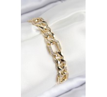 VIP Pirinç Zirkon Taşlı Parçalı Zincir Model Gold Renk Kadın Bileklik - TJ-BB7767