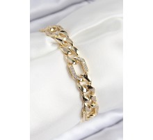 VIP Pirinç Zirkon Taşlı Parçalı Zincir Model Gold Renk Kadın Bileklik - TJ-BB7767