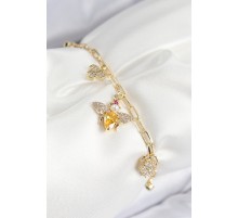 Pirinç Zirkon Taşlı Arı Model Gold Renk Kadın Bileklik - TJ-BB7771