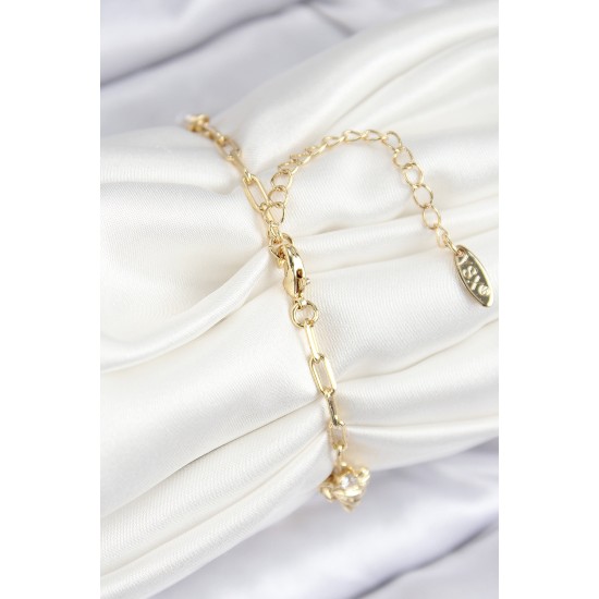 Pirinç Zirkon Taşlı Deniz Kabuğu Model Gold Renk Kadın Bileklik - TJ-BB7772