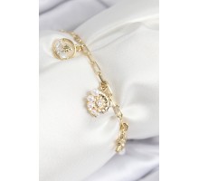 Pirinç Zirkon Taşlı Deniz Kabuğu Model Gold Renk Kadın Bileklik - TJ-BB7772