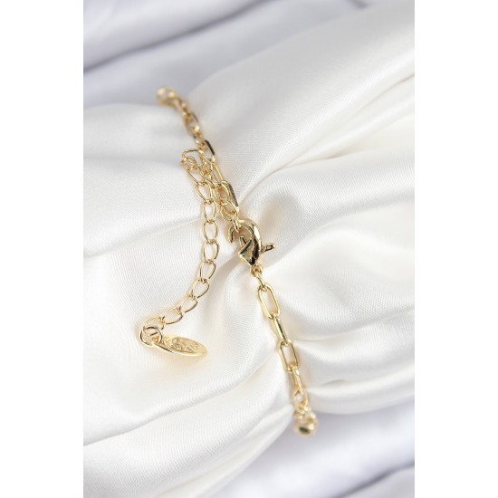 Pirinç Zirkon Taşlı İstiridye Model Gold Renk Kadın Bileklik - TJ-BB7773