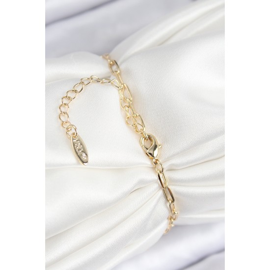 Pirinç Zirkon Taşlı İncili İstiridye Model Gold Renk Kadın Bileklik - TJ-BB7774