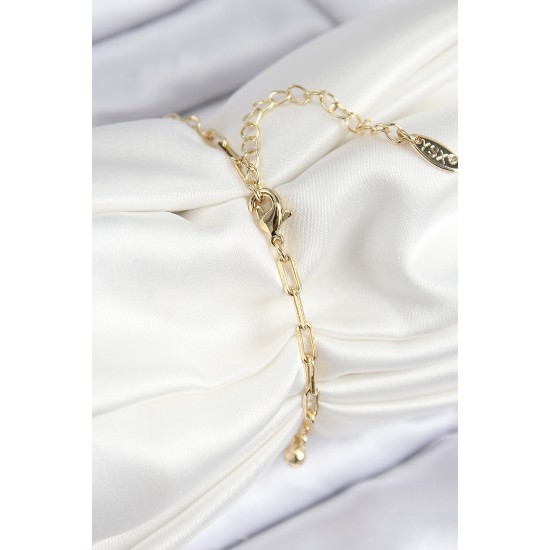 Pirinç Zirkon Taşlı Nazar Boncuğu Model Gold Renk Kadın Bileklik - TJ-BB7775