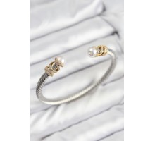 316L Çelik Zirkon Taşlı İnci Model Gold Ve Gümüş Renk Kadın Bileklik - TJ-BB7778
