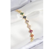 VIP Pirinç Renkli Zirkon Taşlı Yonca Model Gold Renk Kadın Bileklik - TJ-BB7781