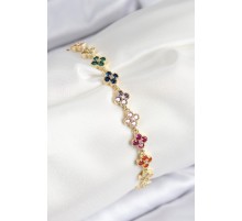 VIP Pirinç Renkli Zirkon Taşlı Yonca Model Gold Renk Kadın Bileklik - TJ-BB7781
