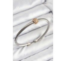 316L Çelik Zirkon Taşlı Burma Model Gold Ve Gümüş Renk Kadın Bileklik - TJ-BB7780