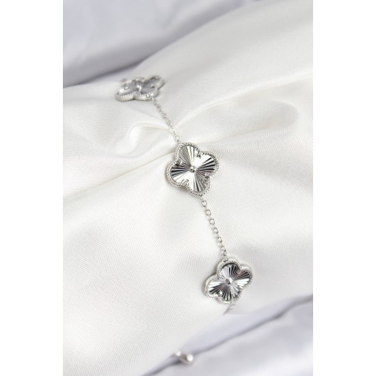 VIP Pirinç Yonca Model Gümüş Renk Kadın Bileklik - TJ-BB7782