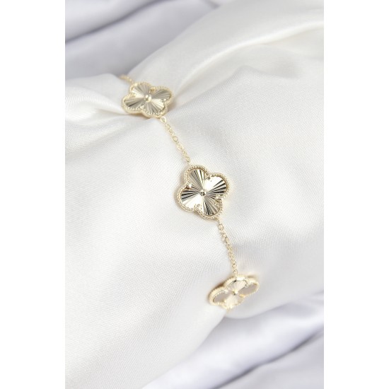 VIP Pirinç Yonca Model Gold Renk Kadın Bileklik - TJ-BB7783