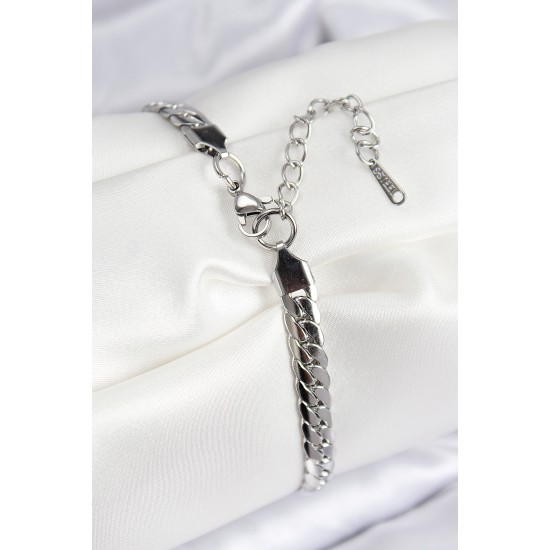 316L Çelik Ezme Zincir Model Gümüş Renk Kadın Bileklik - TJ-BB7784