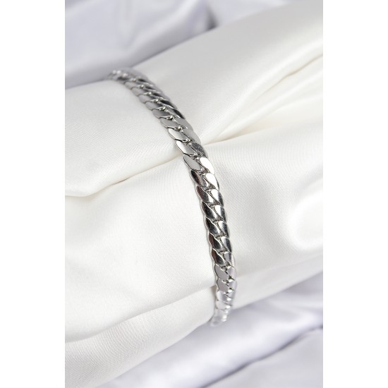 316L Çelik Ezme Zincir Model Gümüş Renk Kadın Bileklik - TJ-BB7784