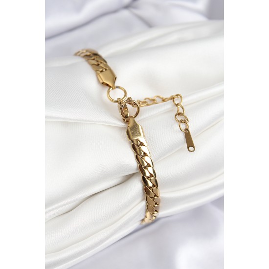 316L Çelik Ezme Zincir Model Gold Renk Kadın Bileklik - TJ-BB7785