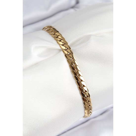 316L Çelik Ezme Zincir Model Gold Renk Kadın Bileklik - TJ-BB7785