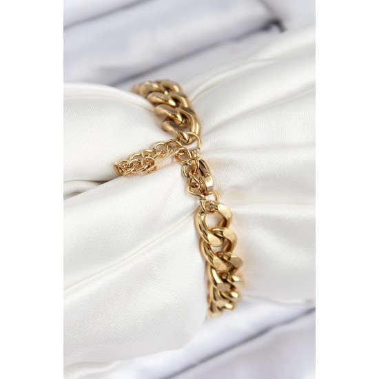 316L Çelik Klasik Kalın Zincir Model Gold Renk Kadın Bileklik - TJ-BB7786