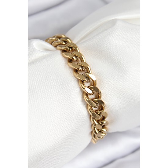 316L Çelik Klasik Kalın Zincir Model Gold Renk Kadın Bileklik - TJ-BB7786