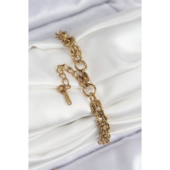 316L Çelik Klasik Dövme Halat Zincir Model Gold Renk Kadın Bileklik - TJ-BB7787