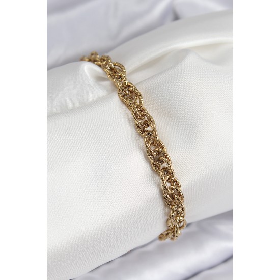 316L Çelik Klasik Dövme Halat Zincir Model Gold Renk Kadın Bileklik - TJ-BB7787