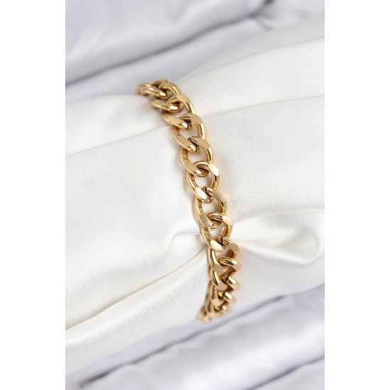 316L Çelik Klasik Kalın Zincir Model Gold Renk Kadın Bileklik - TJ-BB7788