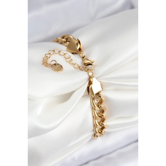 316L Çelik Klasik Kalın Zincir Model Gold Renk Kadın Bileklik - TJ-BB7788