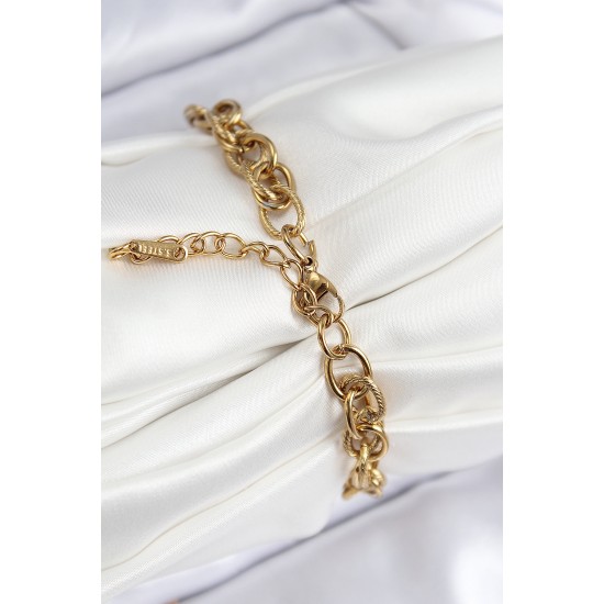 316L Çelik Klasik Dövme Halat Zincir Model Gold Renk Kadın Bileklik - TJ-BB7789