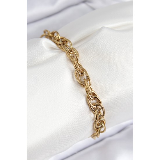 316L Çelik Klasik Dövme Halat Zincir Model Gold Renk Kadın Bileklik - TJ-BB7789