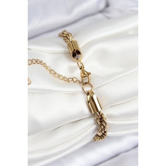 316L Çelik Klasik Burgu Zincir Model Gold Renk Kadın Bileklik - TJ-BB7790