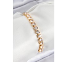 Pirinç Zirkon Taşlı Kare Model Gold Renk Asansörlü Kadın Bileklik - TJ-BB7792