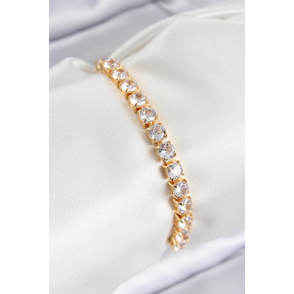 Pirinç Zirkon Taşlı Kare Model Gold Renk Asansörlü Kadın Bileklik - TJ-BB7792
