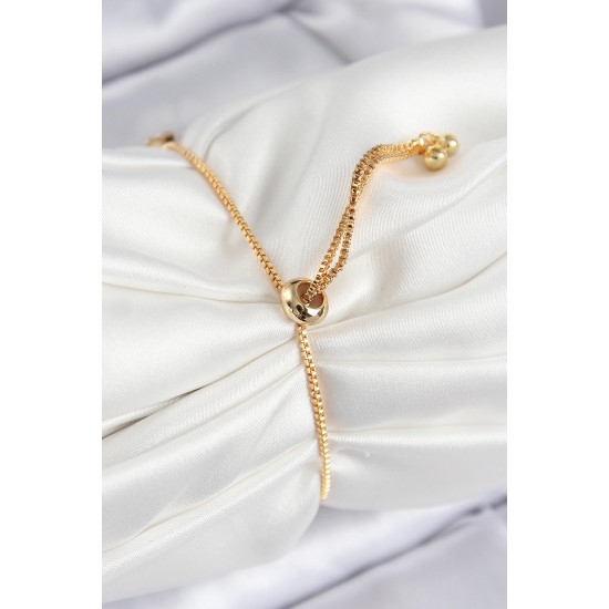 Pirinç Zirkon Taşlı Kare Model Gold Renk Asansörlü Kadın Bileklik - TJ-BB7792