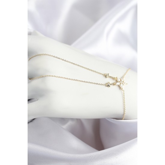 Pirinç Zirkon Taşlı Yıldız Model Gold Renk Şahmeran - TJ-SN710