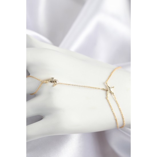 Pirinç Zirkon Taşlı Deniz Atı Ve Yıldız Model Gold Renk Şahmeran - TJ-SN713