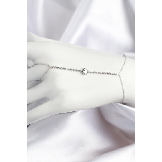 Pirinç Zirkon Taşlı Yonca Model Gümüş Renk Şahmeran - TJ-SN714