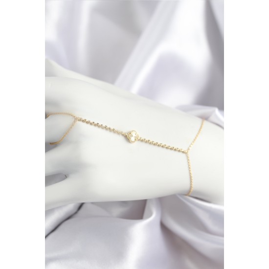 Pirinç Zirkon Taşlı Yonca Model Gold Renk Şahmeran - TJ-SN715