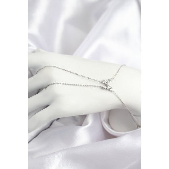 Pirinç Zirkon Taşlı Kelebek Model Gümüş Renk Şahmeran - TJ-SN716