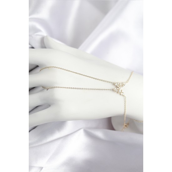 Pirinç Zirkon Taşlı Kelebek Model Gold Renk Şahmeran - TJ-SN717