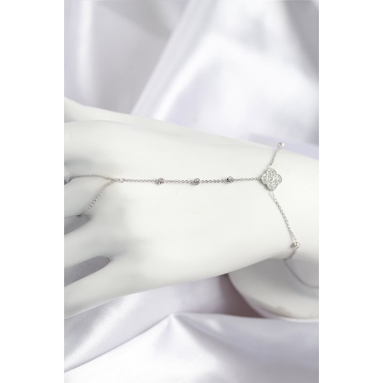 Pirinç Zirkon Taşlı Yonca Model Gümüş Renk Şahmeran - TJ-SN718