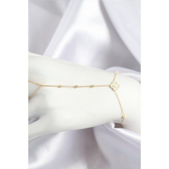 Pirinç Zirkon Taşlı Yonca Model Gold Renk Şahmeran - TJ-SN719