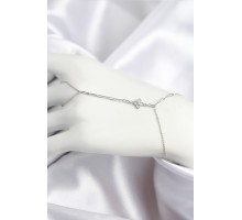 Pirinç Zirkon Taşlı Mavi Boncuklu Yonca Model Gümüş Renk Şahmeran - TJ-SN720