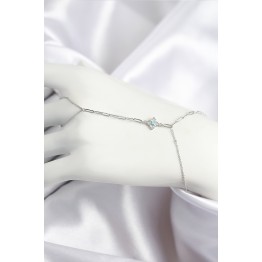 Pirinç Zirkon Taşlı Mavi Boncuklu Yonca Model Gümüş Renk Şahmeran TJ-SN720