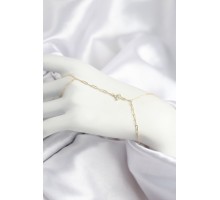 Pirinç Zirkon Taşlı Mavi Boncuklu Yonca Model Gold Renk Şahmeran - TJ-SN721