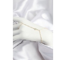 Pirinç Zirkon Taşlı Mavi Boncuklu Yonca Model Gold Renk Şahmeran - TJ-SN721