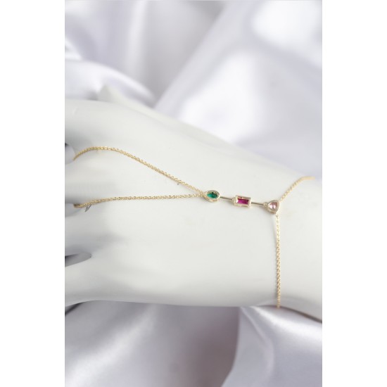 Pirinç Renkli Zirkon Taşlı Model Gold Renk Şahmeran - TJ-SN723