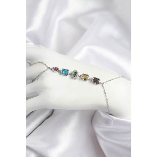 Pirinç Renkli Zirkon Taşlı Model Gümüş Renk Şahmeran - TJ-SN724