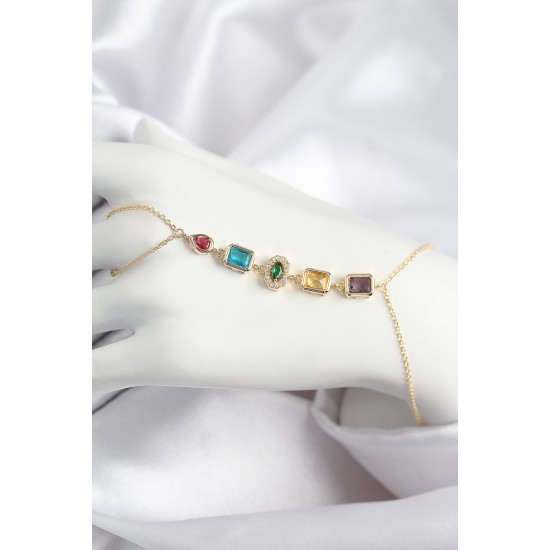 Pirinç Renkli Zirkon Taşlı Model Gold Renk Şahmeran - TJ-SN725