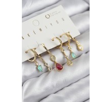 Pirinç Zirkon Taşlı Sallantılı Model Gold Renk 6'lı Küpe Set - TJ-BKP11205