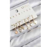 Pirinç Zirkon Taşlı Hello Kity Ve Yonca Model Gold Renk 6'lı Küpe Set - TJ-BKP11206