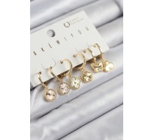 Pirinç Zirkon Taşlı Yonca Model Gold Renk 6'lı Küpe Set - TJ-BKP11207