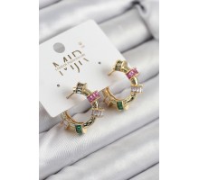 Pirinç Zirkon Taşlı Halka Model Gold Renk Kadın Küpe - TJ-BKP11208